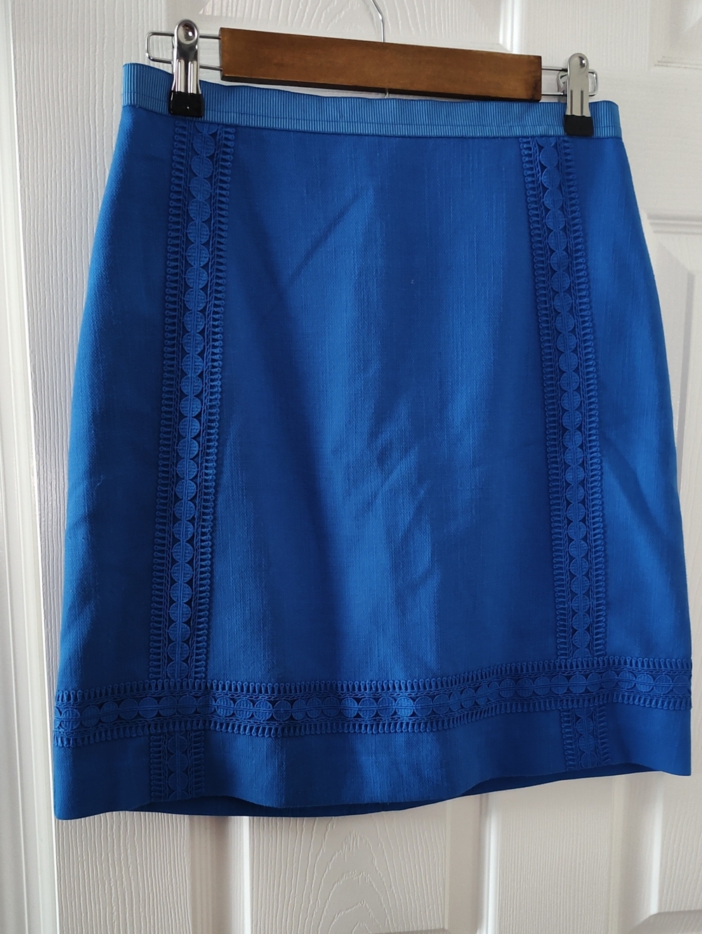 Ann Taylor Royal Blue Lace-Panel Mini Skirt